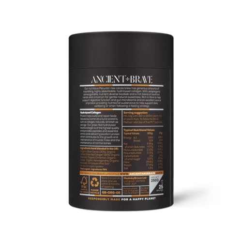 Ancient + Brave - Cacao + Collagen Powder 250g - Peruvian Raw Cacao Hot Chocolate with Grass-Fed Hydrolysed Bovine Collagen
